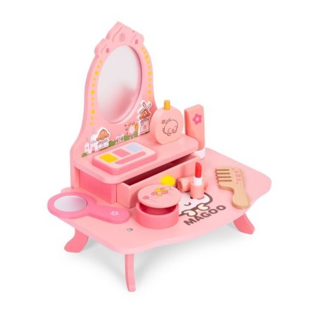 Puidust laste tualettlaud peegli ja sahtliga 7 aksessuaari