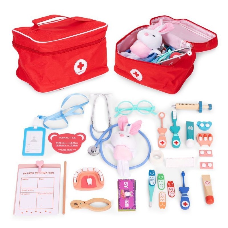 Puidust väike arstikomplekt meditsiinikott lastele 28 osa