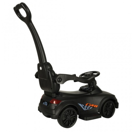 Pealeistutav tõukeauto eemaldatava sangaga, tulede ja häältega, must