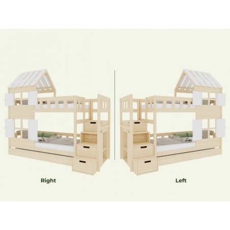 Narivoodi COTTAGE poolkatuse ja panipaigaga trepiga 90x200 cm, viimistlemata