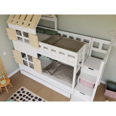 Narivoodi COTTAGE poolkatuse ja panipaigaga trepiga 90x200 cm, viimistlemata