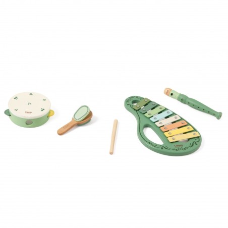 Puidust muusikariistade komplekt Flööt Tamburiin Kastanjetid Taldrikud