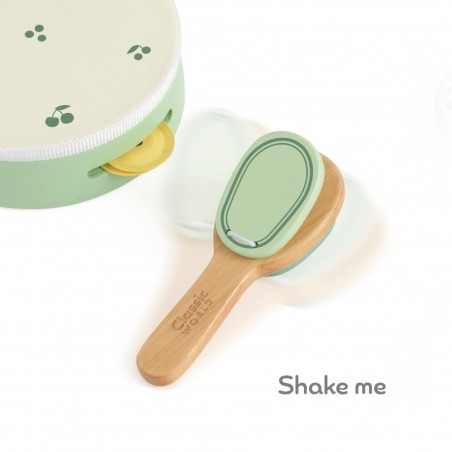 Puidust muusikariistade komplekt Flööt Tamburiin Kastanjetid Taldrikud