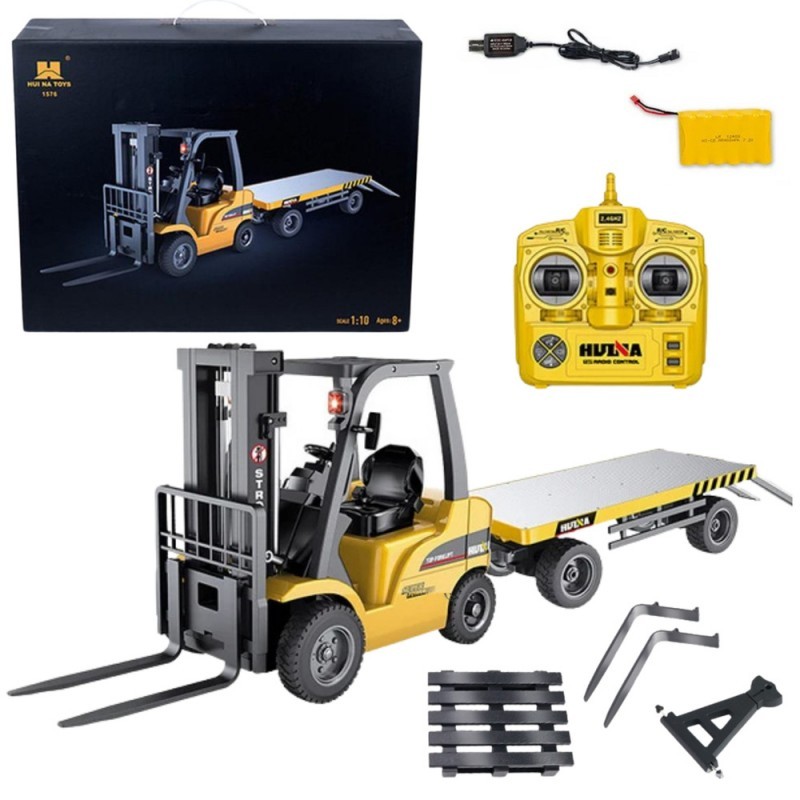 Puldiga kahveltõstuk haagisega, oranž, 1:10, raadio teel juhitav