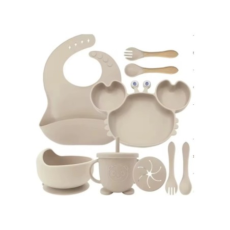 Silikoonist sööginõude komplekt, 9 osaline, krabi, beež