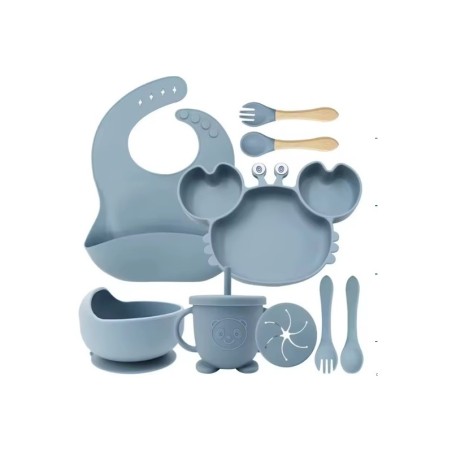 Silikoonist sööginõude komplekt, 9 osaline, krabi, sinine