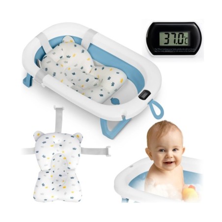 Kokkupandav beebivann sisuga ja termomeetriga, valge ja sinine