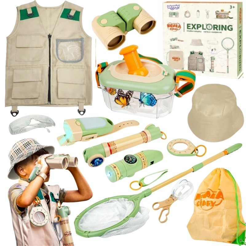 Väikese maadeavastaja komplekt binokkel kompass putukavõrk liblikad taskulamp
