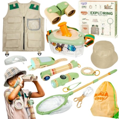 Väikese maadeavastaja komplekt binokkel kompass putukavõrk liblikad taskulamp