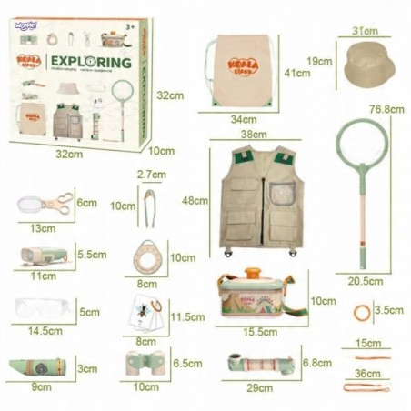 Väikese maadeavastaja komplekt binokkel kompass putukavõrk liblikad taskulamp
