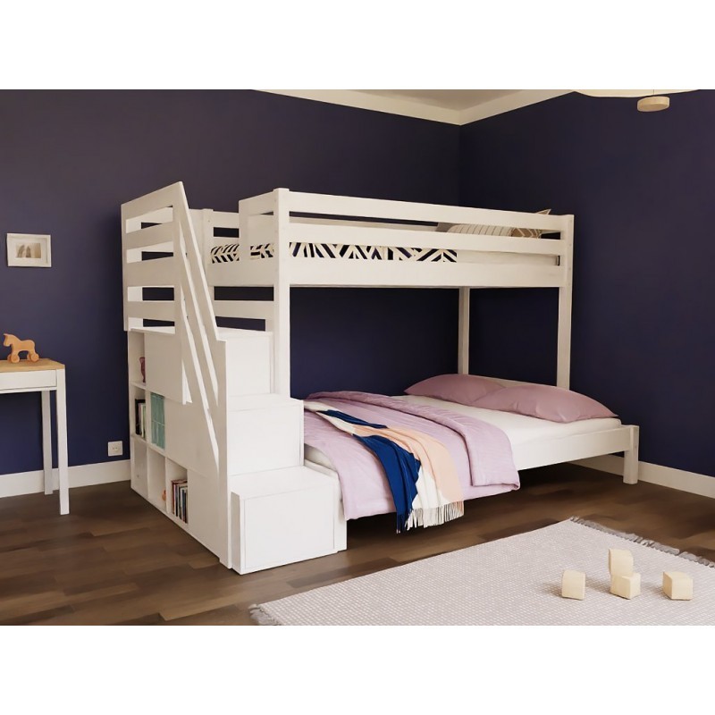 Narivoodi ARARAT 3-le inimesele panipaigaga trepiga 90x200 cm / 140x200 cm, valge