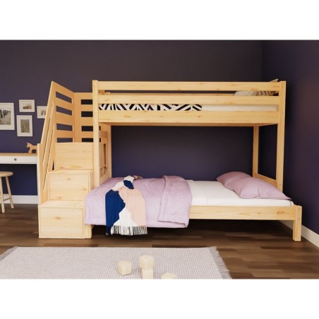 Narivoodi ARARAT 3-le inimesele panipaigaga trepiga 90x200 cm / 140x200 cm, naturaalne (läbipaistev õli)