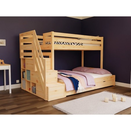 Narivoodi ARARAT 3-le inimesele panipaigaga trepiga 90x200 cm / 140x200 cm, naturaalne (läbipaistev õli)