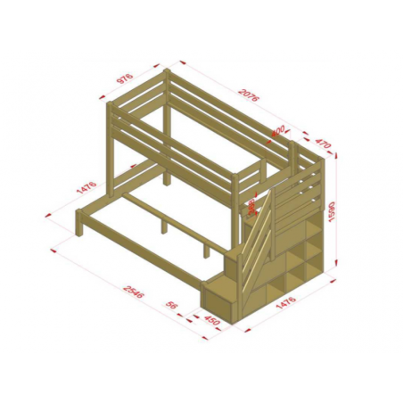 Narivoodi ARARAT 3-le inimesele panipaigaga trepiga 90x200 cm / 140x200 cm, naturaalne (läbipaistev õli)