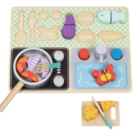 Väikese koka komplekt, puidust köögi mänguasi
