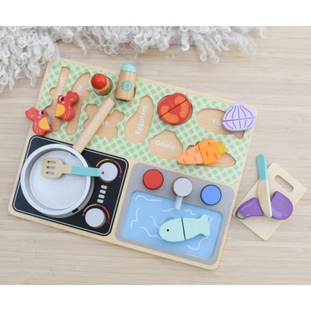 Väikese koka komplekt, puidust köögi mänguasi