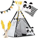Tipi telk lastele vaniku ja tuledega, mustvalge pandaga