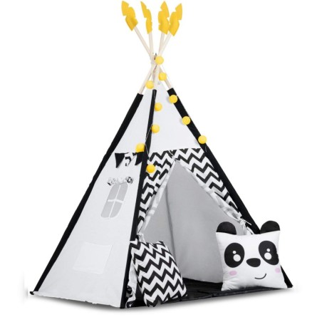 Tipi telk lastele vaniku ja tuledega, mustvalge pandaga
