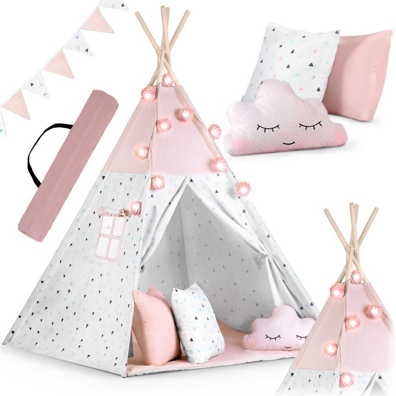 Tipi telk lastele vaniku ja tuledega - roosa