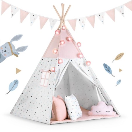 Tipi telk lastele vaniku ja tuledega - roosa