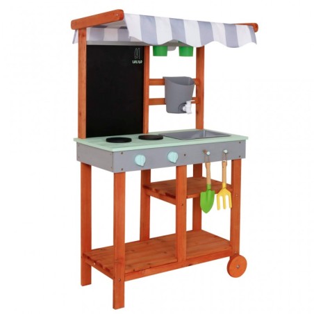 Mudaköök lastele, puidust aiaköök koos katuse ja lisatarvikutega, 116 cm