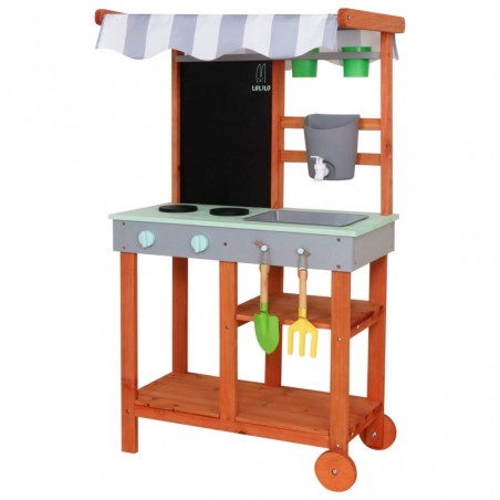 Mudaköök lastele, puidust aiaköök koos katuse ja lisatarvikutega, 116 cm