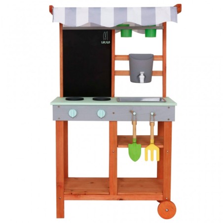 Mudaköök lastele, puidust aiaköök koos katuse ja lisatarvikutega, 116 cm