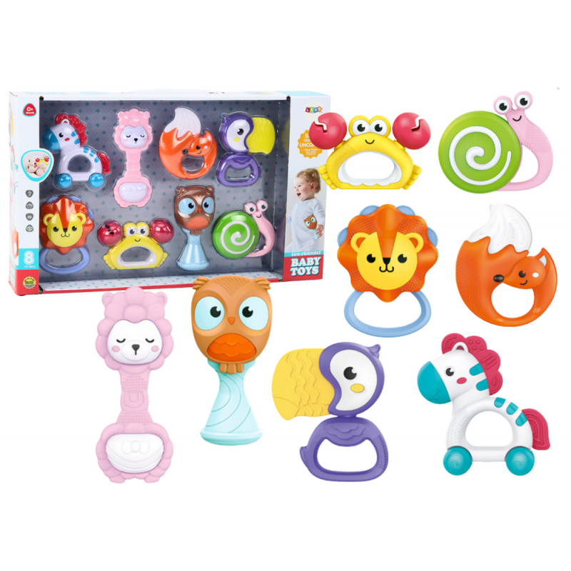 Beebi kõristite ja hammaste komplekt koos loomadega 8 tk