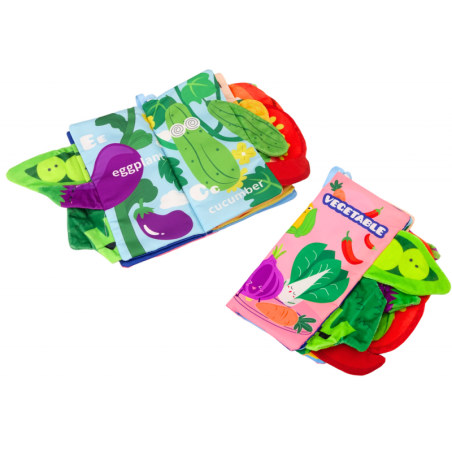 Pehmete köögiviljade raamat, kahisev, kriuksuv, värviline väikelastele