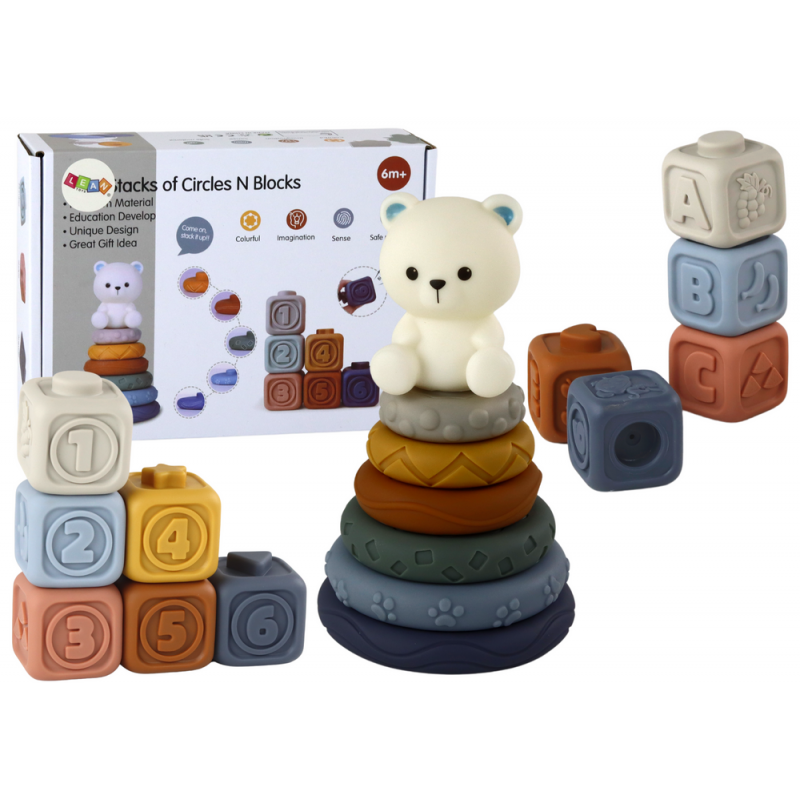 Õppeklotside komplekt väikelastele - Pyramid Teddy Bear