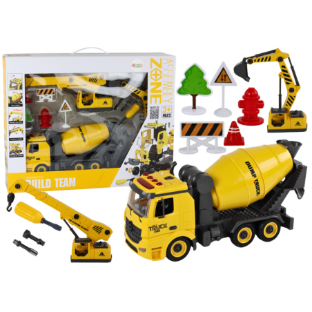Ehitussõidukite helivalgus 1:12 DIY betoonisegisti kraanaekskavaator