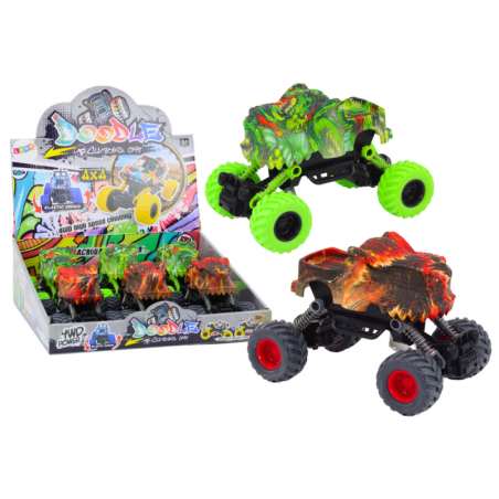 Dinosauruse auto, hõõrdeajam, punane või roheline, maastikul