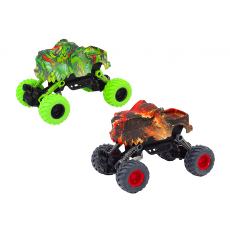 Dinosauruse auto, hõõrdeajam, punane või roheline, maastikul