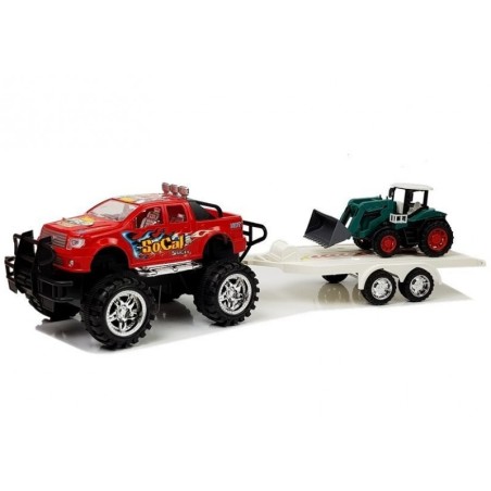 Hõõrdkattega maastikuauto punase ja ekskavaatoriga sõidukite komplekt