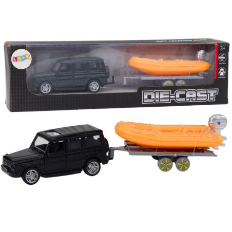 Must maastikuauto haagisega oranži paadiga