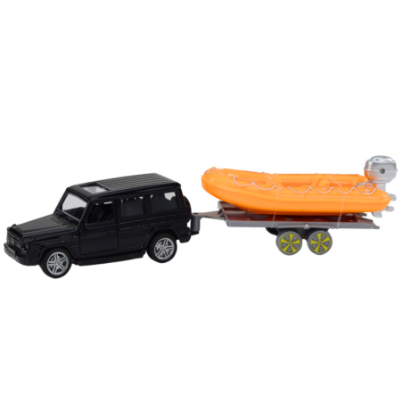 Must maastikuauto haagisega oranži paadiga