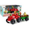 Traktor haagisega, loomad beebidele, akud, tuled, heli