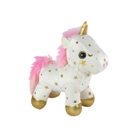 Ükssarviku plüüsist uinuv loom Hällilaul valge tähtedega komplekt