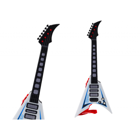 Lastele mõeldud elektrikitarr, tuled, meloodiad, valged