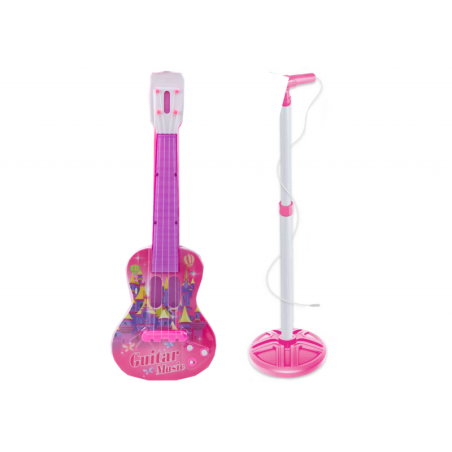 Elektrikitarr statiivi komplekt mikrofoniga töötava patareiga roosa