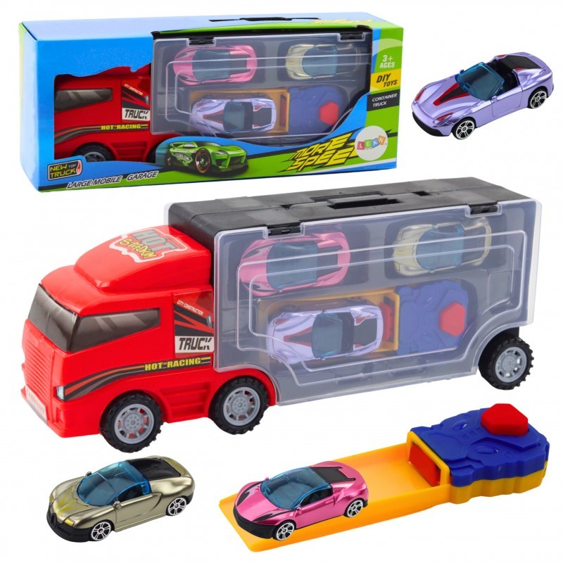 Garaažiga veok koos autode kanderaketiga 3 tk punane