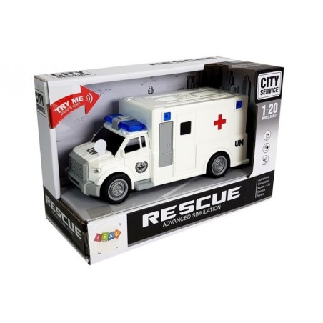 Hõõrdeajamiga auto kiirabi valge 1:20 heliga