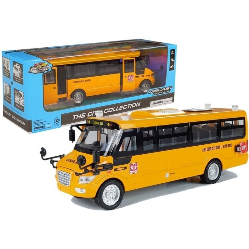 Hõõrdeajamiga metallist koolibuss Die Cast mudel