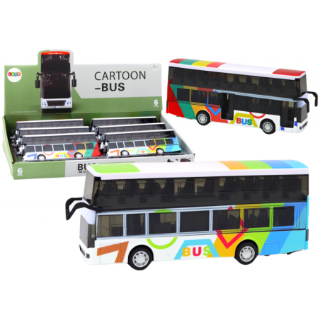 Kahekorruseline buss metallist ajamiga, värviliste tulede ja helidega