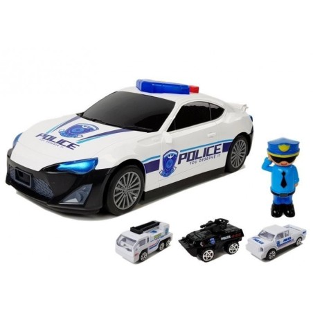 Politseiautode hoiuruum Garaaž 2in1 Politseinik Väikeautod Helivalgustid
