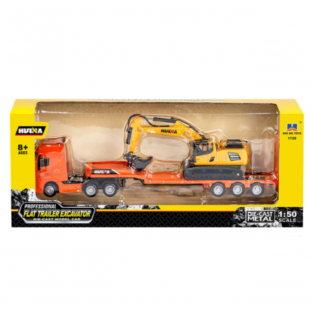 Haagisega veoauto Puksiirauto metall ekskavaatoriga Huina Orange 1:50