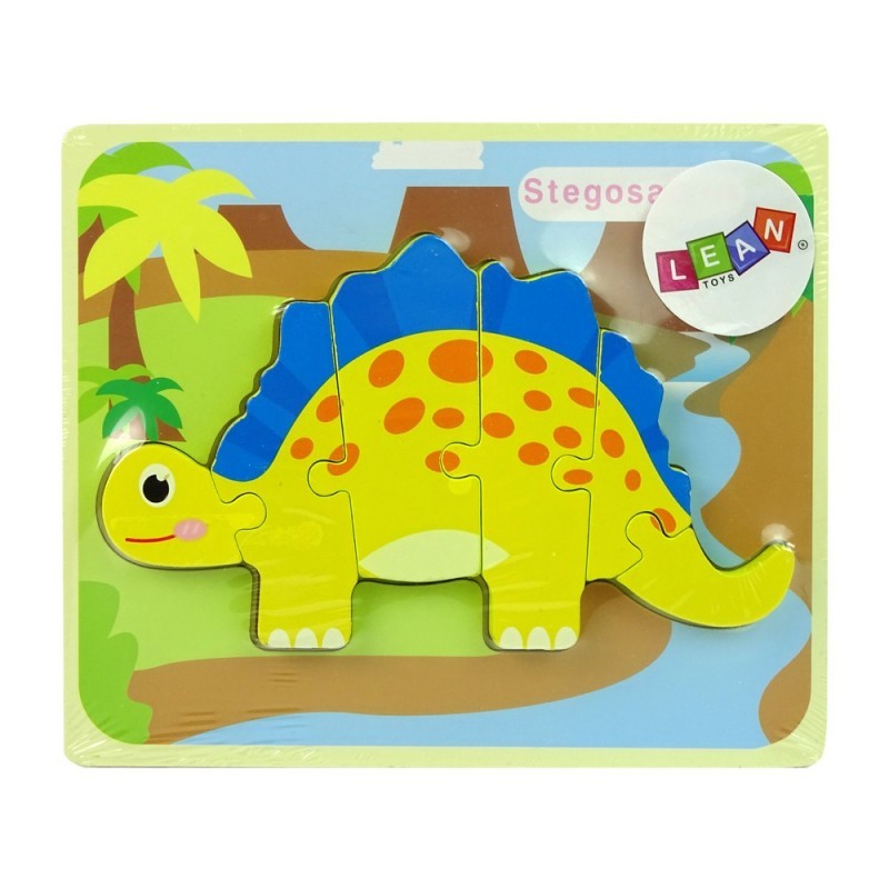 Puidust pusle dinosaurus Stegosaurus Kollane