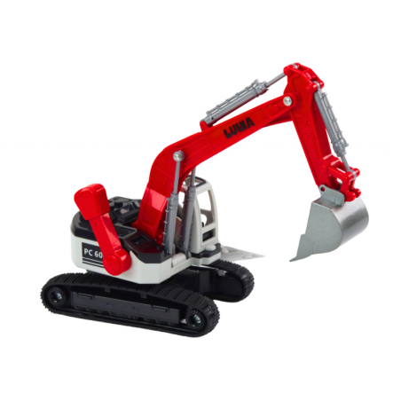 Roomikekskavaatori valge ja punane metallist kopp