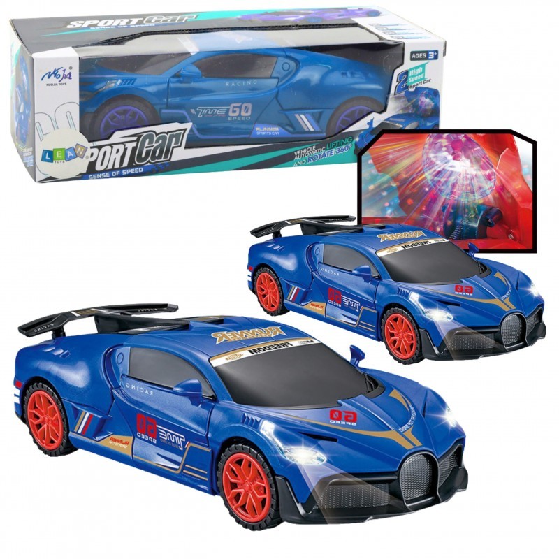 Sinine sportauto LED-palli ja 360° pöörlemisega