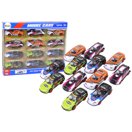 Sportautode komplekt 1:55 hõõrdeajamiga, 12 värvilist tükki